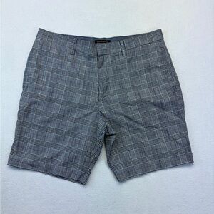 Banana Republic Mens Shorts Aiden Club 34 Blue Plaid Flat Front 8.5" Preppy Red